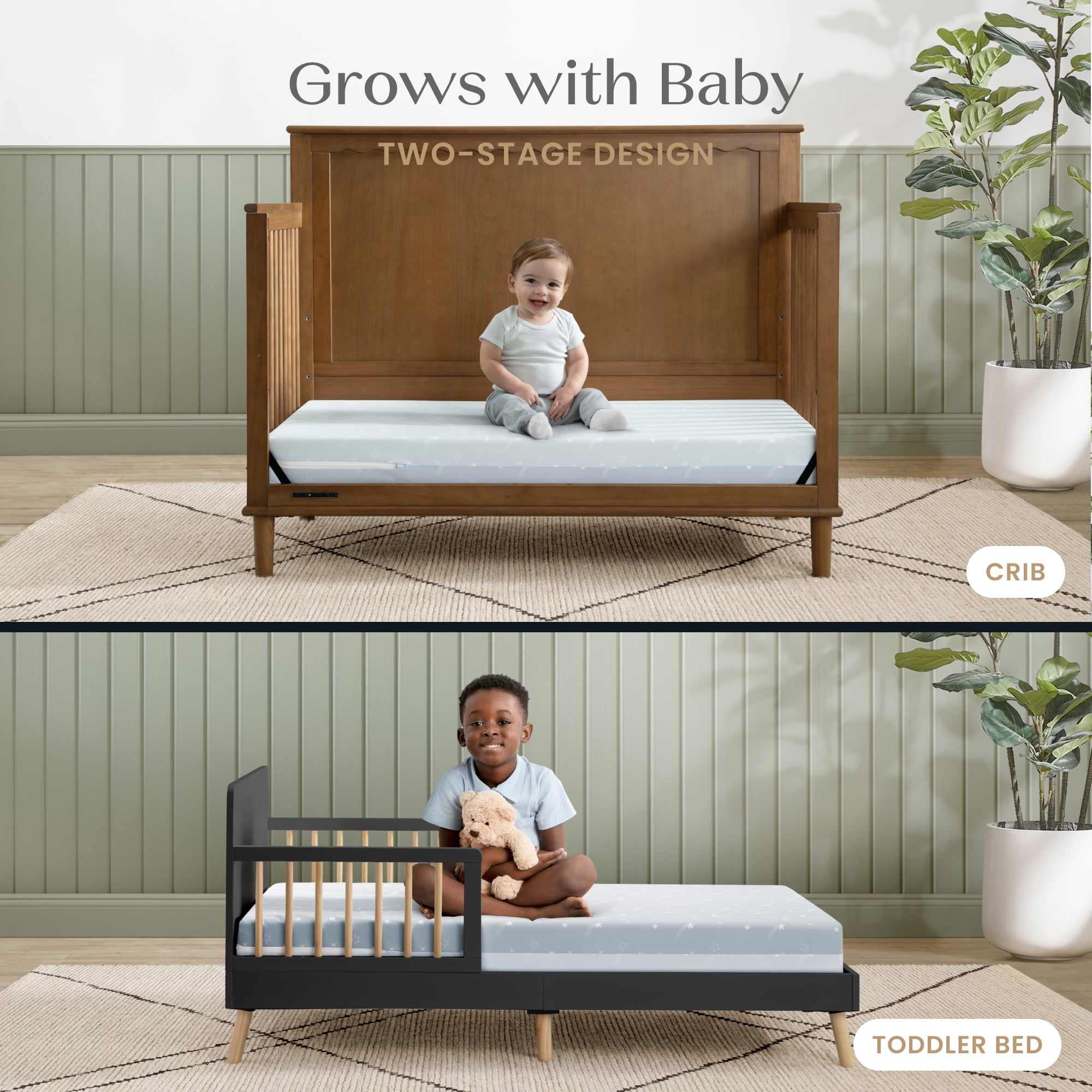 Delta Children Refresh 2-Stage Crib and Toddler Mattress - Breathable Cover and Core - Machine Washable - GREENGUARD Gold – Waterproof - Sustainably Sourced Core, Blue