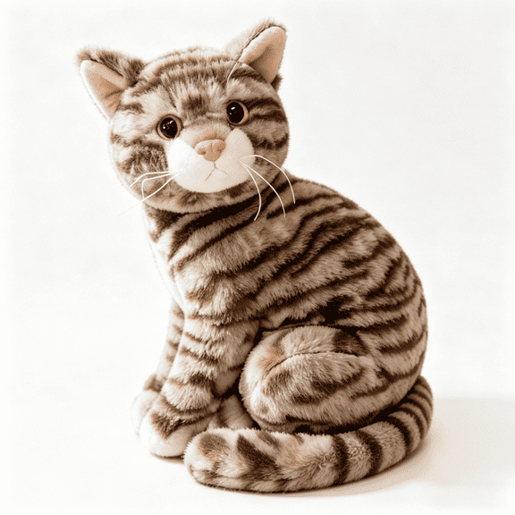 Brown Striped Cat Plush Stuffed Animal - Soft Huggable Plush Pet, Fun Plush Companion Accompanies Doll Gift