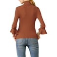 thumbnail image 3 of INSPIRE CHIC Women's Turtle Neck 3/4 Ruffle Sleeves Pullover Slim Rib Knit Sweater XL Caramel, 3 of 8