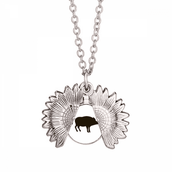 Sanglier Noir Mignon Animal Portrait Collier de Tournesol Pendentif Médaillon Bijoux