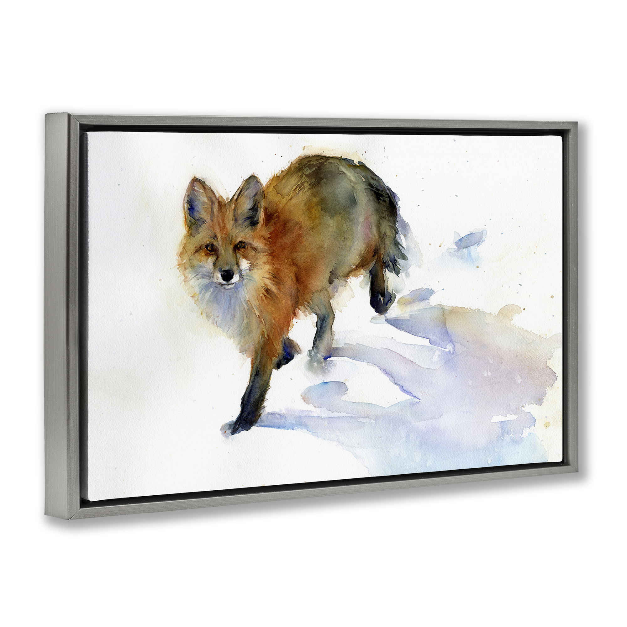 Stupell Industries Stepping Fox in Snow Animals & Insects Painting Gray Floater Framed Canvas Art Print Wall Art, 25 x 17