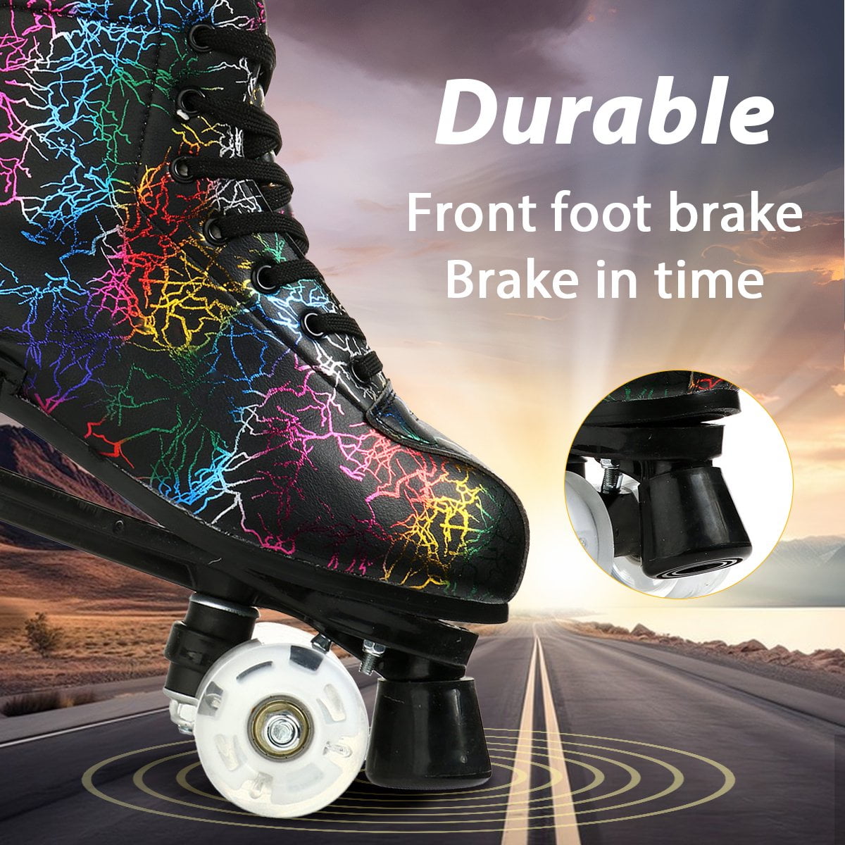EONROACOO Womens Girls Boys Black Roller Skates Adult Light up Quad Skates(Women 7/Men 6)
