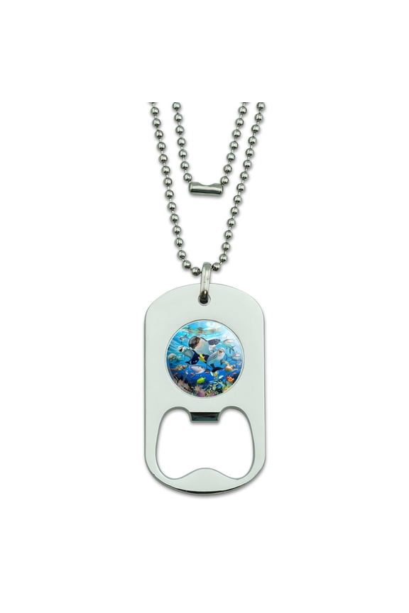 Underwater Ocean Selfie Orca Shark Dolphin Sea Turtle Coral Military Dog Tag Bottle Opener Pendant