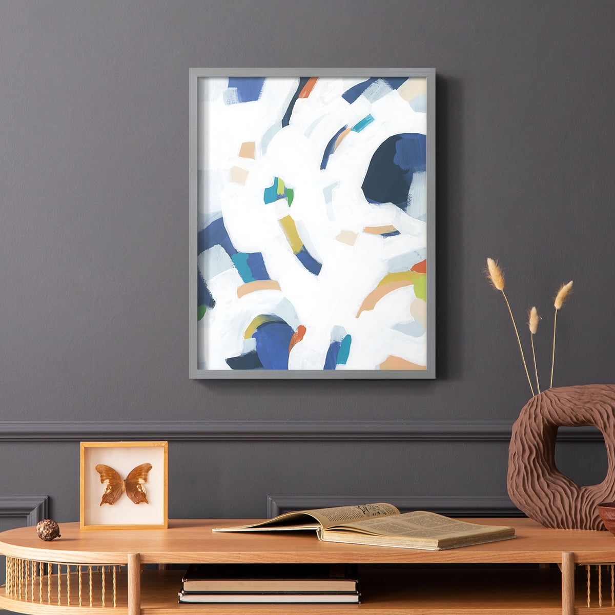 Bright Orbit II Framed Print in Gray Solid Wood Framed Print No Nail Hanging