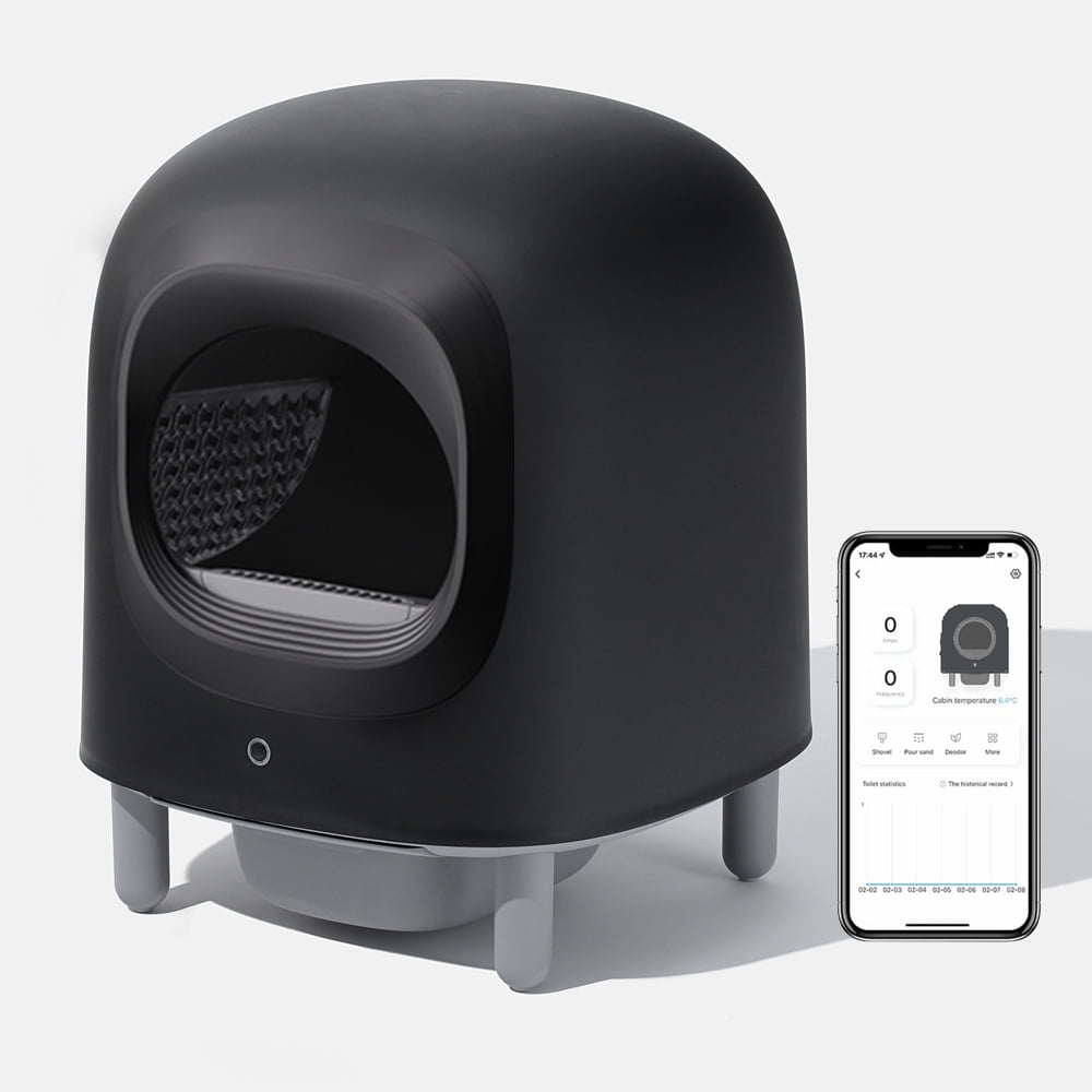 Aoruefar Automatic Cat Litter Box, APP Remote Control Self Cleaning Cat Litter Box, Alerts, Odor Suppression, For Multiple Cats Family with Black Shell