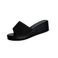 thumbnail image 2 of Women Glitter Single Strap Wedge Flatform Open Toe Slide Sandals Black 9, 2 of 9