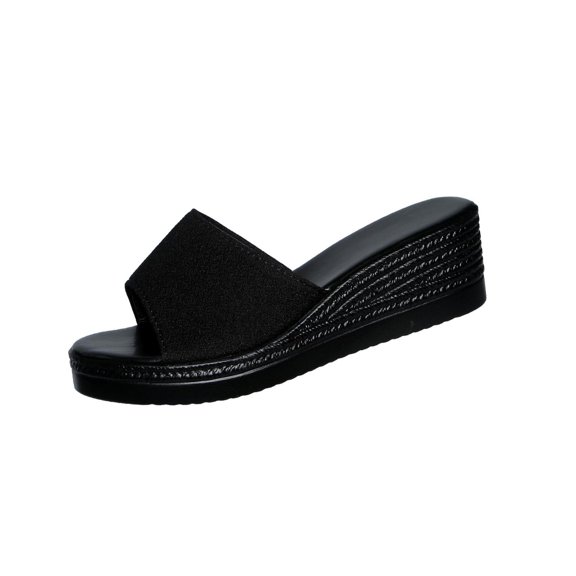 DeHolifer Womens Slides Sandals Square Open Toe Slip On Elastic Casual Lightweight Wedge Shoes