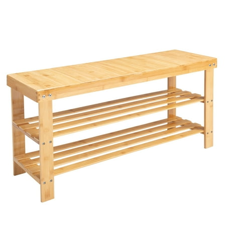 Zimtown 36 3 Tier Solid Bamboo Shoe Bench Storage Racks Seat Organizer for Entryway Hallway Kids Natural