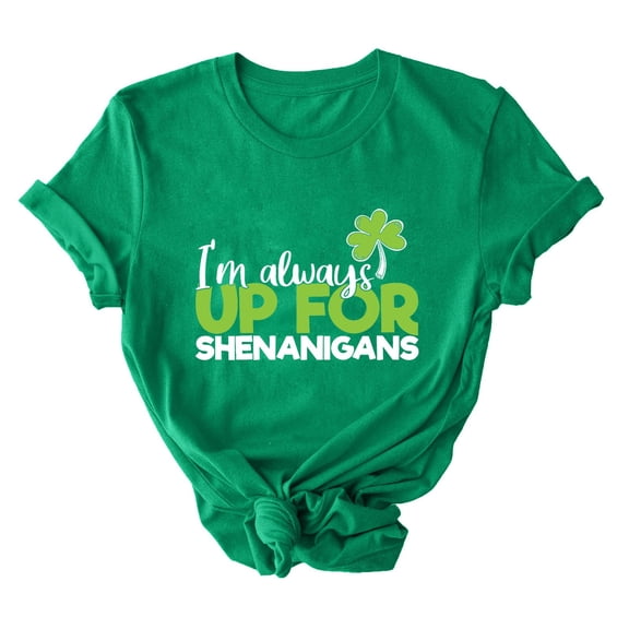 St. Patrick's Day Graphic Tees for Women Trendy Irish Tshirts Tops Short Sleeve FestivalLeaf Clover Summer Shirts(Green 2XL)