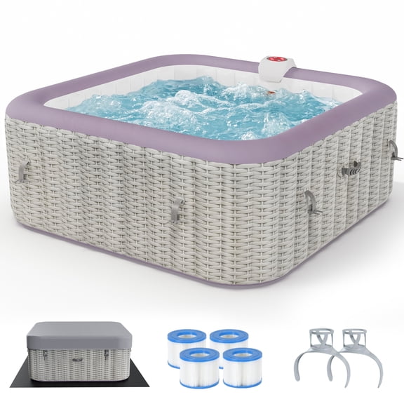 Segmart Inflatable Hot Tub for 4-6 People, Portable Outdoor Spa w/Built-in Pump, Home Spa Tub w/ 130 Bubble Jets, Heating & Filtration System, Includes Cover, Ground Mat & 2 Cup Holders