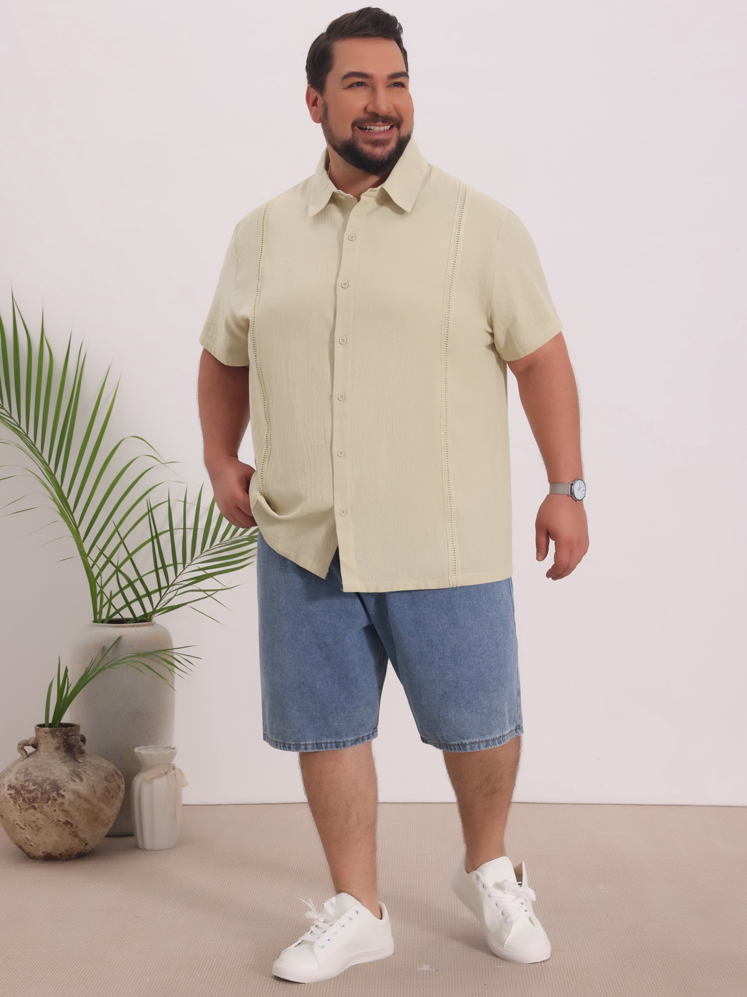DARING DIVA Men's Big Tall Summer Casual Short Sleeve Button Down Shirts 5XL Khaki