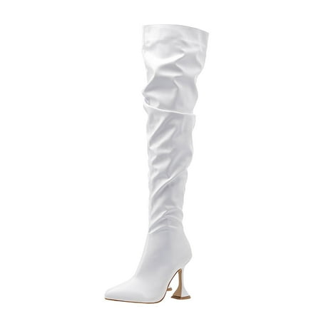 

Quealent Adult Women Shoes Knee High Boots for Women with Heel Women White Zip Side Over Knee Boots Point Toe High Heel Women Thigh High Boots White 9