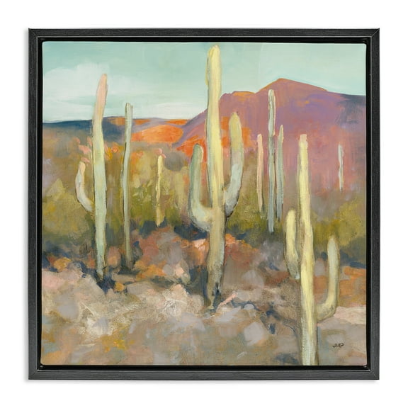 Stupell Industries Soft Cactus Desert Landscape Landscape Painting Black Floater Framed Canvas Art Print Wall Art, 18 x 18