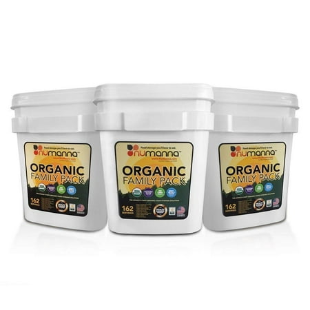 NuManna USDA ORGANIC Family Pack 162 Servings, Emergency Survival Food Storage Kit, Separate Rations, in a Bucket, Meals Included Have 25 Year Shelf Life , GMO-Free
