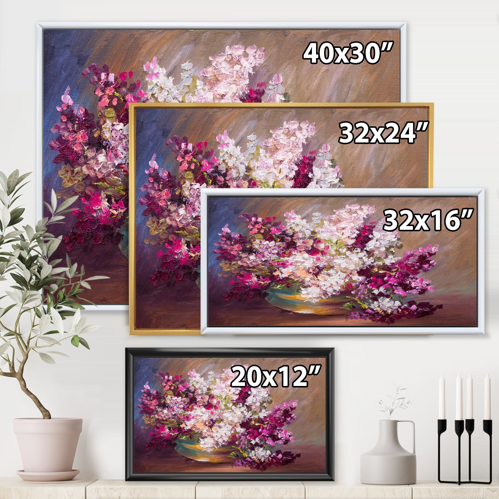 Designart 'Bouquet Of Still Life Lilacs ' Traditional Framed Canvas Wall Art Print