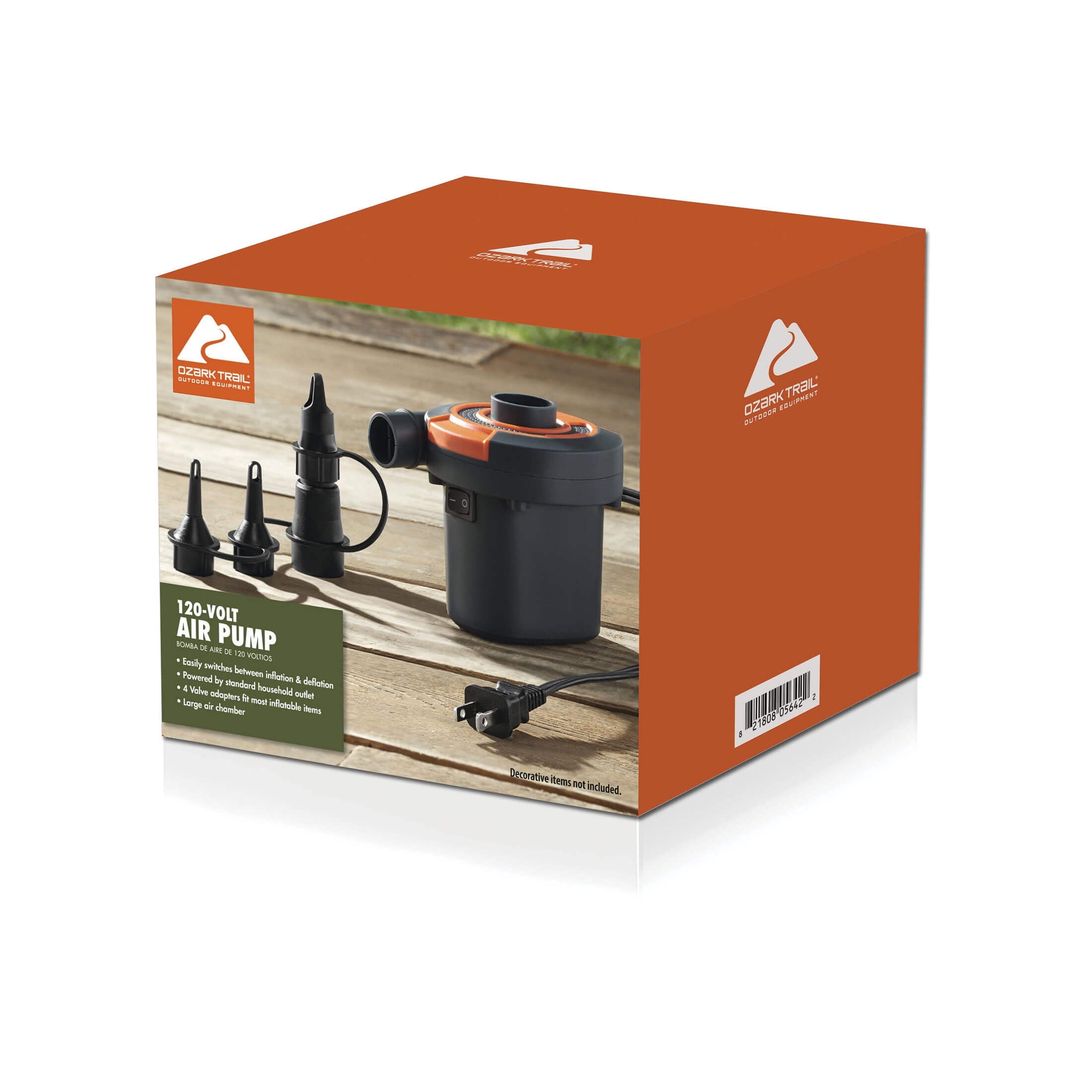 Ozark Trail Sidewinder 4" High AC Electric Air Pump, Grey and Orange