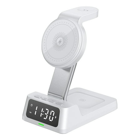 4 in 1 Wireless Charger Clock, Charging Station for Cell Phones, Watches and Headphones, with Alarm Clock Function