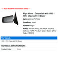thumbnail image 2 of Right Mirror - Compatible with 1985 - 1993 Chevy S10 Blazer 1986 1987 1988 1989 1990 1991 1992, 2 of 2
