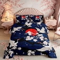 thumbnail image 2 of Manfei Ukiyo-e Crane Full Size Comforter Sets for Girls Women, Cherry Sun Bedding Sets, Blue Red White, Navy Reversible 3 Pieces, 1 Comforter and 2 Pillowcases, 2 of 6