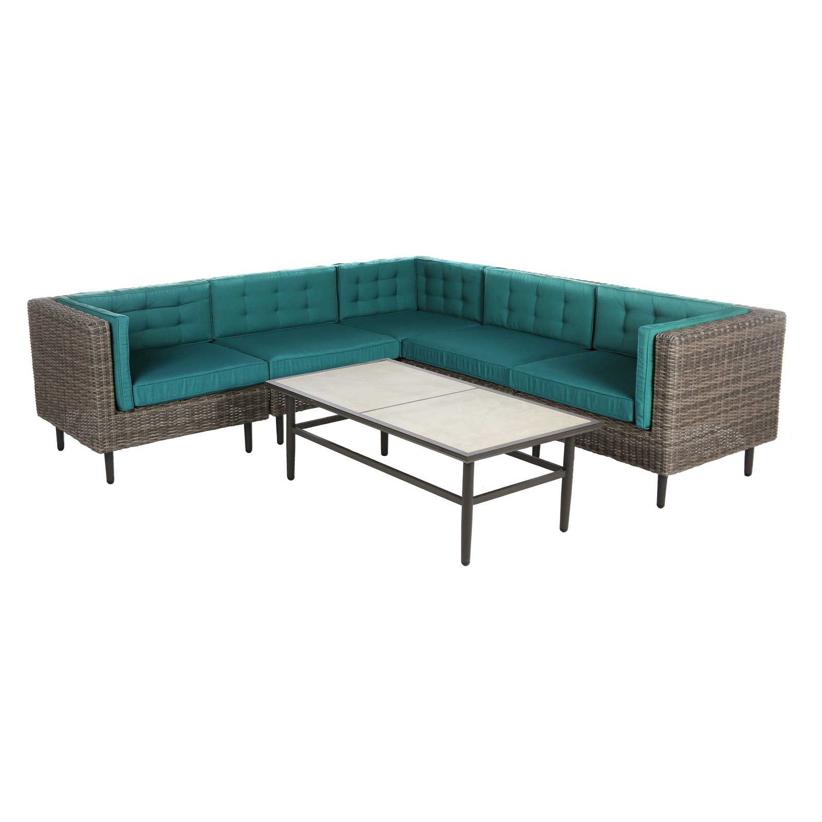 Aimee 6pc All Weather Wicker Patio Sectional Seating Set Spectrum Peacock Ae Outdoor Brickseek