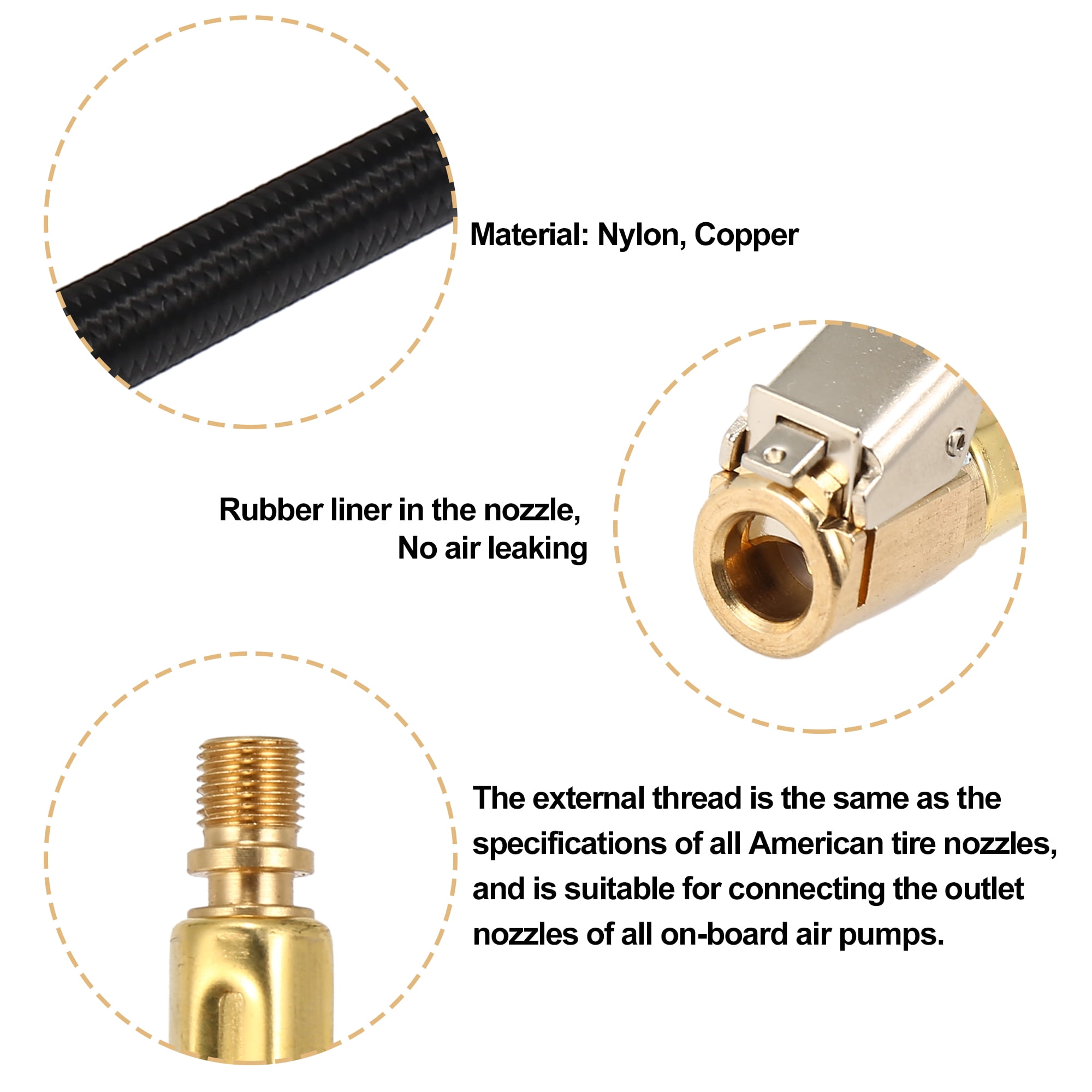 Unique Bargains Copper Nylon Tire Valve Air Chuck Inflator Car Motorbike 39"