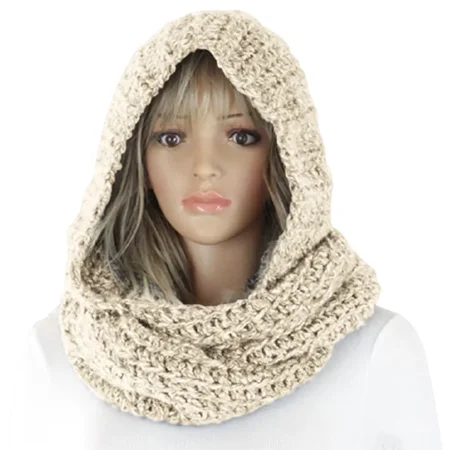 

Autumn Winter Women Outdoor Thick Keep Warm Solid Color Knitted Hooded Scarf