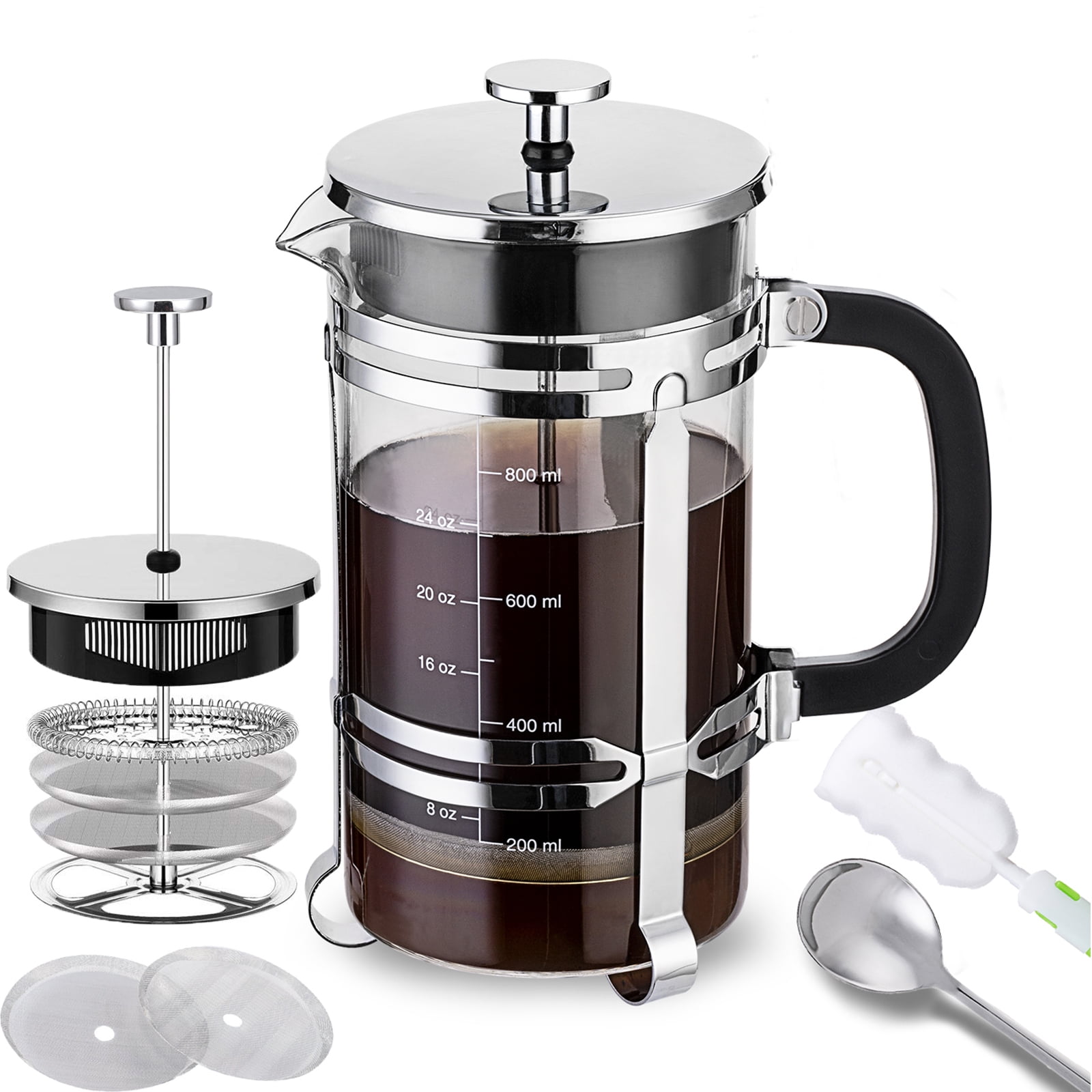 French Press Coffee Maker (34 oz) with 4 Filters 304 Durable