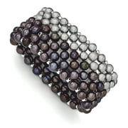 925 Sterling Silver Noir Gris 6 7mm Pomme de terre de culture d'eau douce Perle Stretch Bracelet Bijoux Cadeaux pour les femmes