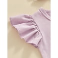 thumbnail image 5 of Bagilaanoe 3pcs Newborn Baby Girl Shorts Set Fly Sleeve Letter Print Romper Tops + Flower Shorts + Hairband 6M 12M 18M 24M Infant Casual Summer Clothes, 5 of 8