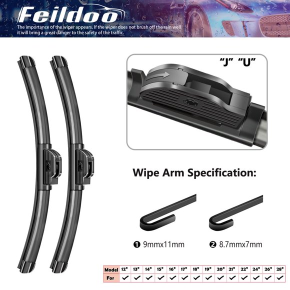 HLONK Feildoo 17”&16” Windshield Wiper Blades Season Premium Wiper Blades Pack of 2 for Car Front Window Driver and Left Passenger side J U HOOK Wiper Arm Car Windshield