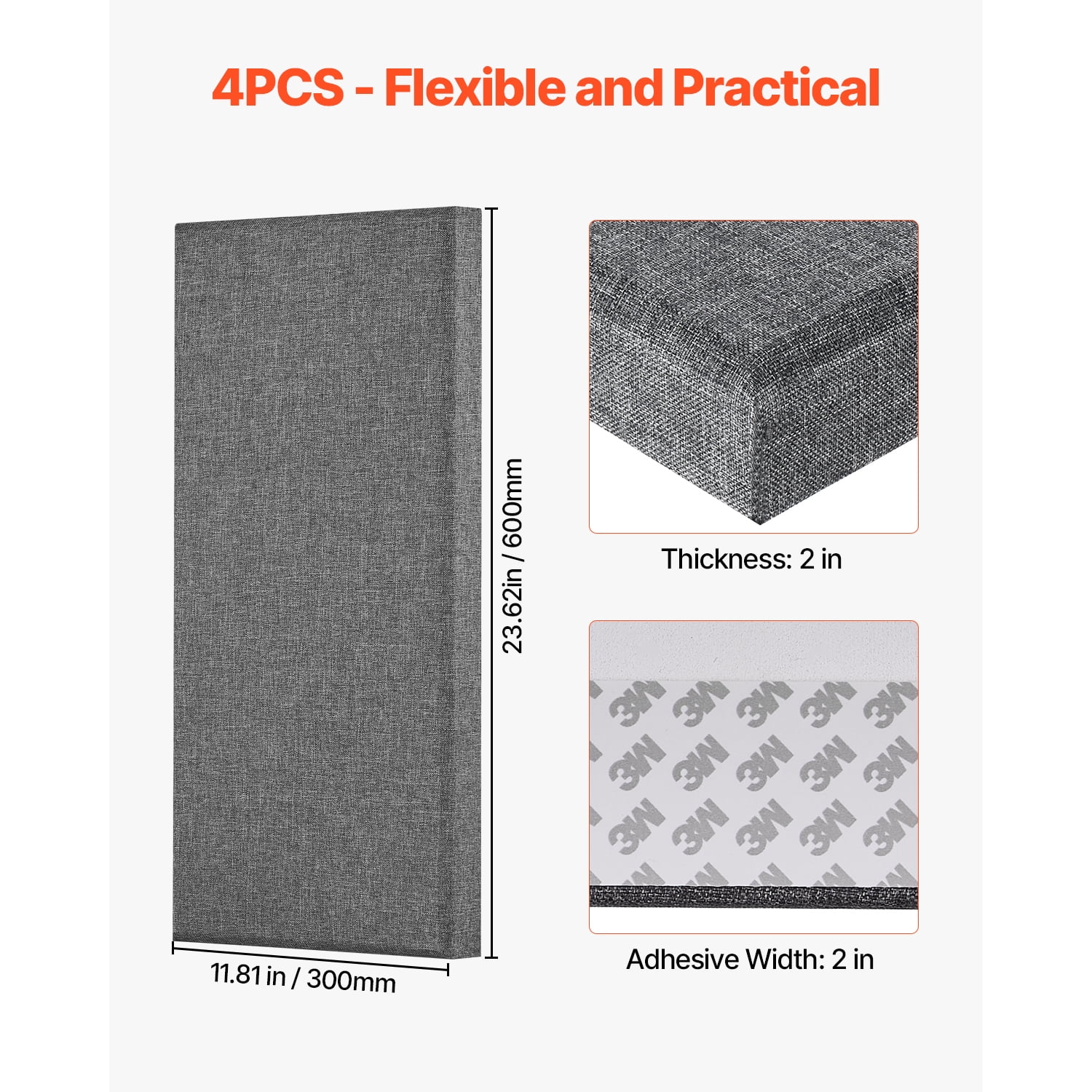KFFKFF Quartet of Acoustic Panels, 2-inch Depth 23.6 x 11.8 inch Fiberglass Sound Dampening Panels, Stick-on Noise Reduction Wall Boards, Suitable for Studios, Office, Home Cinema, Conference Room
