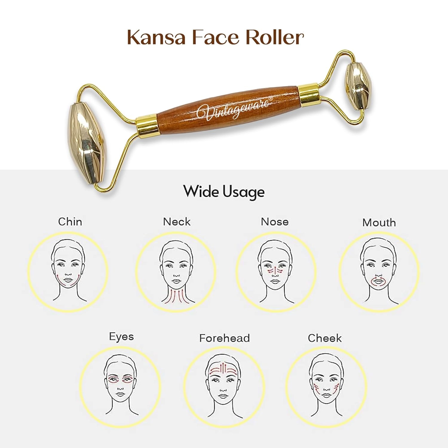 Vintageware® Face Roller Massager with Gua Sha Massager Roller Set Facial Combo For Skin Eye Body Massager Manual Massager Improves Facial Circulation