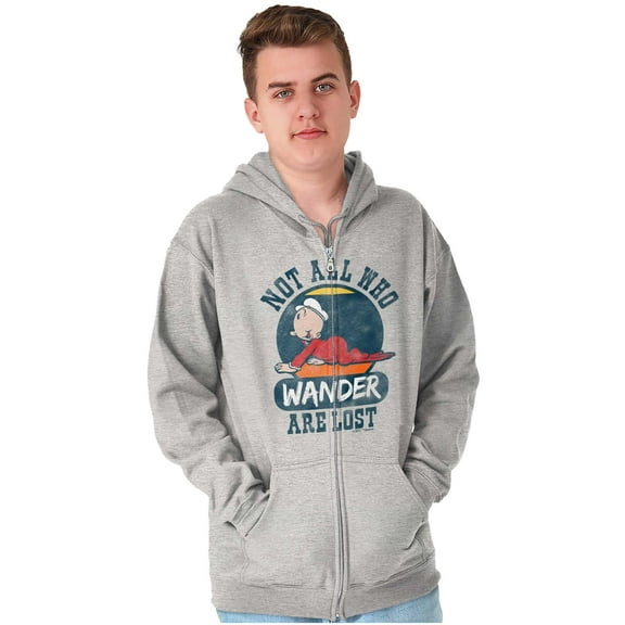 Not All Who Wander Are Lost Popeye Zip Up Hoodie Men's Women's Brisco Brands S