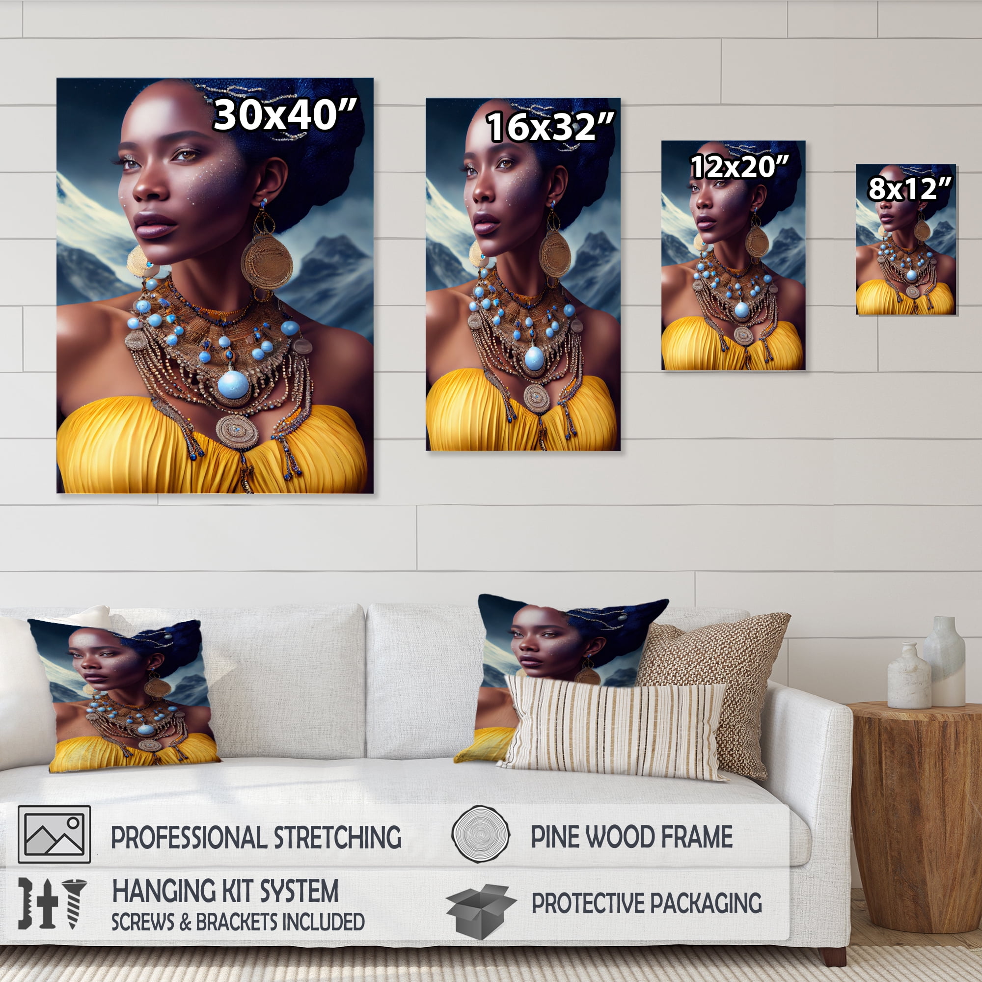 Designart Queen African Woman In Winter Canvas Wall Art