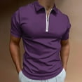 thumbnail image 2 of Dark Purple Men Zipper T-shirt Summer Casual Short Sleeve T-shirt Top, 2 of 7