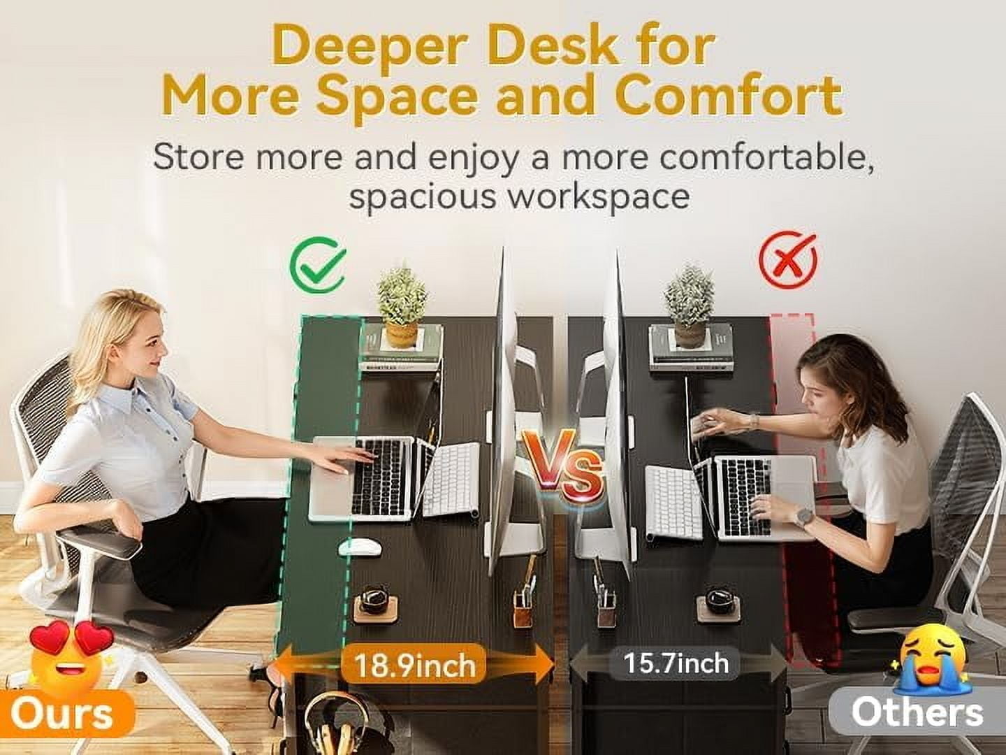 ZYPPP 48 Inch Computer Desk with 8 Fabric Drawers, Modern Office Desk with Large Storage for Home Office, Study, Gaming, Black