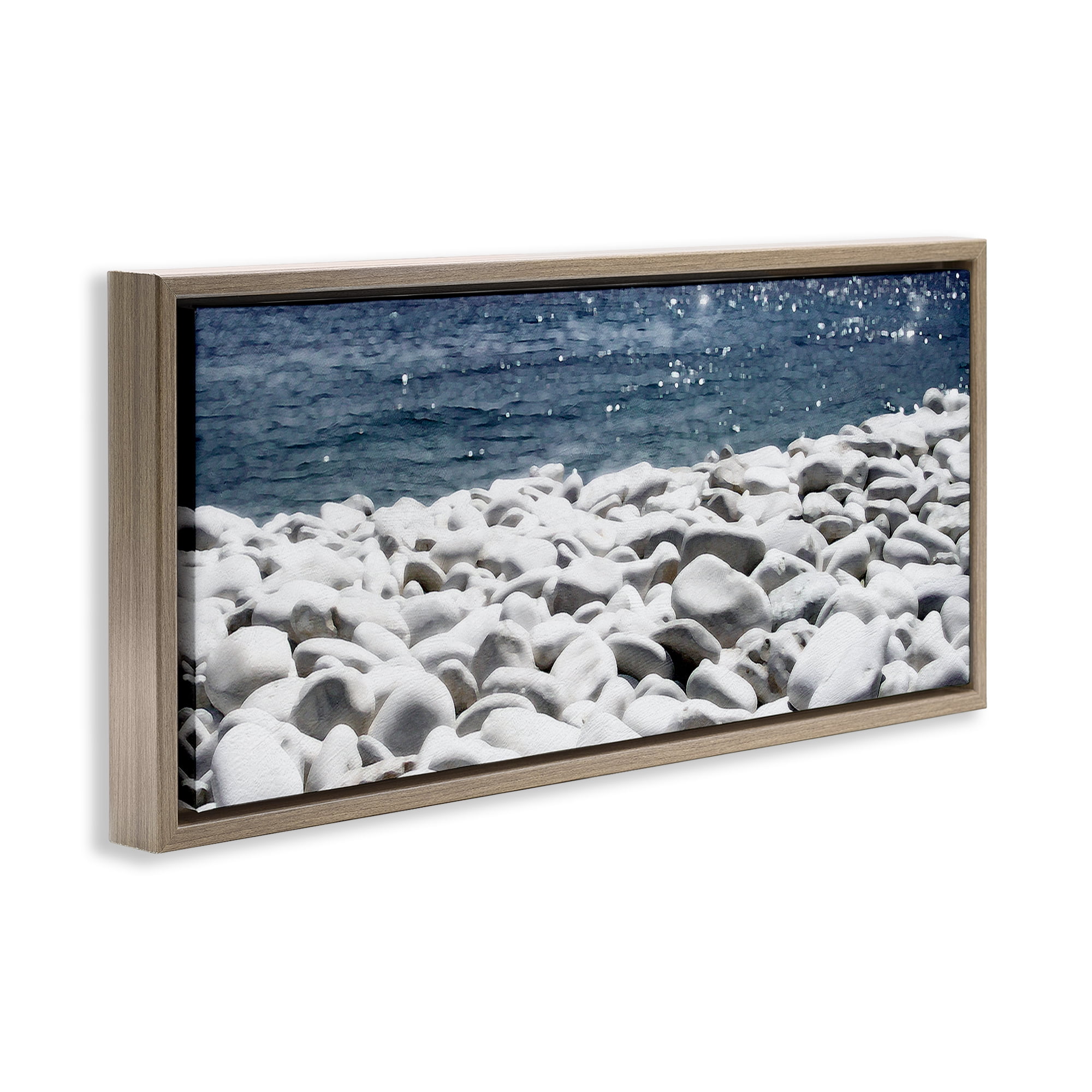 Stupell Industries Greek Pebbles Shore Landscape & Nature Photography Brown Floater Framed Canvas Art Print Wall Art, 25 x 11