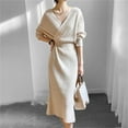 thumbnail image 6 of Yokua Women's Knitted Sweater Dresses Sexy Wrap V Neck Batwing Sleeve Bodycon Dress, 6 of 21