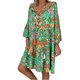 thumbnail image 3 of Vestido de verano de manga larga con cuello en V Vestido de mujer estampado de tela suelta, verde, S kenally AP002186-25, 3 of 5