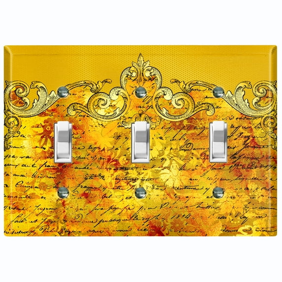 Metal Light Switch Plate Cover Elegant Yellow Letter Frame Damask DAM066