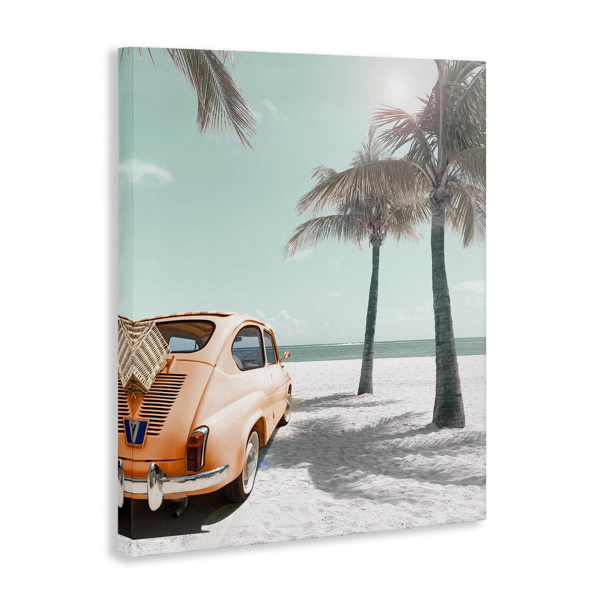 Stupell Industries Orange Car on Beach Coastal Painting Gallery Wrapped Canvas Art Print Wall Art, 16 x 20