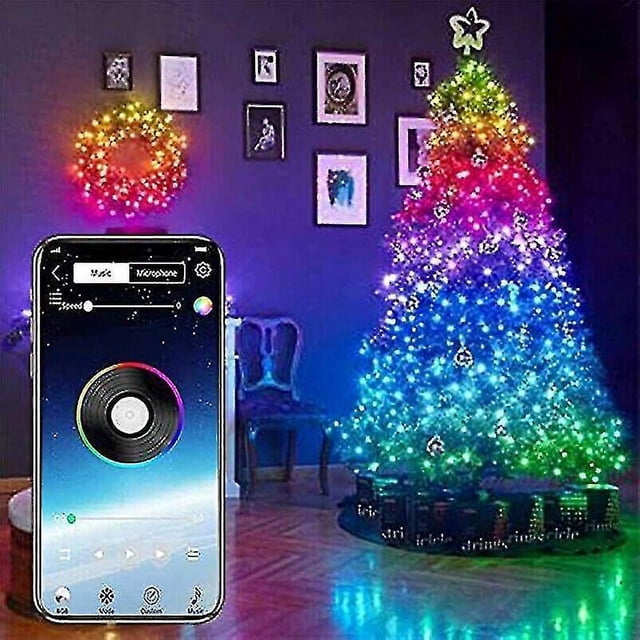 Guirnalda de luces festivas conectadas para árbol de Navidad, controlable a través de teléfono inteligente, interior / exterior