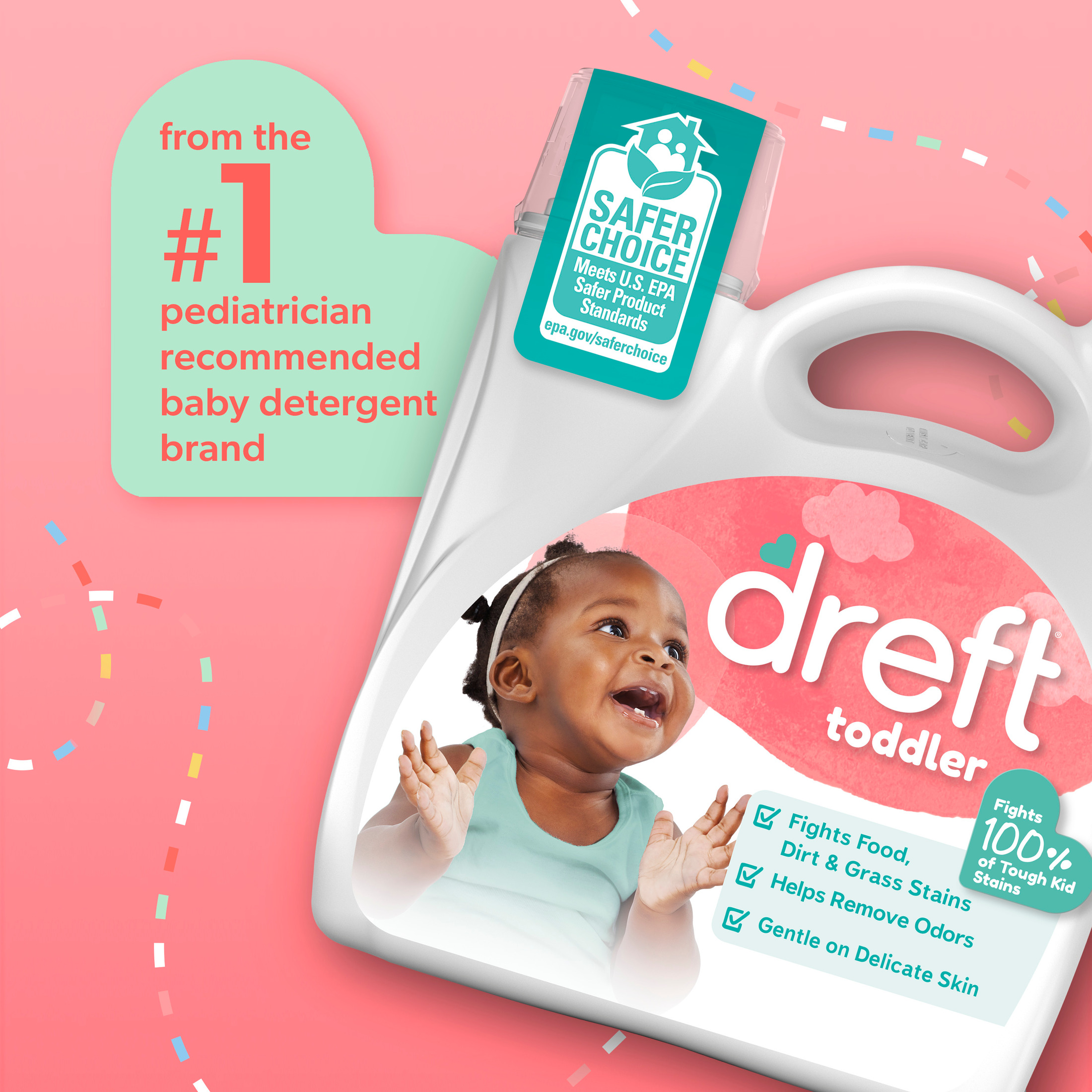 Dreft Liquid Laundry Detergent for Toddlers, tackles 100% of common toddler stains, Laundry Detergent, 150 fl oz, 114 Loads