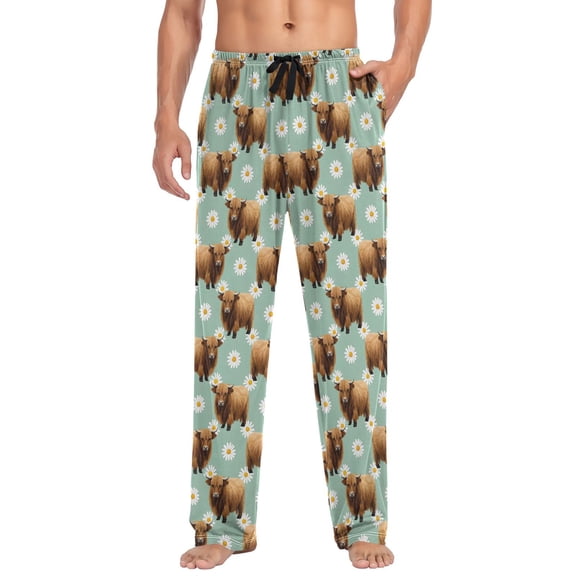 joogoo Men's Pajama Pants Cute Highland Cattle Soft Long Sleep Lounge Pjs Bottoms L