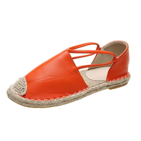 

TTQLVZJGSE Women s Simple Summer Comfortable Lightweight Flat Bottom Slope with Casual Sandals Hemp Rope Woven Thick Cloth Solid Color Fisherman Shoes