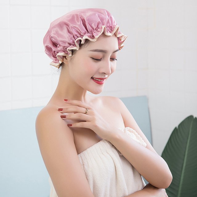 Djiypn Bonnet de Douche Élastique, Imperméable à Double Couche Réutilisable, Bonnet de Douche Épaissi pour Femmes (Lot de 1, Melon d'Eau)