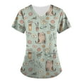 thumbnail image 1 of Birdeem Hauts pour Femmes à la Mode à Manches Courtes à Col en V Uniforme de Travail Imprimé avec Poche Blouse Hauts, 1 of 1