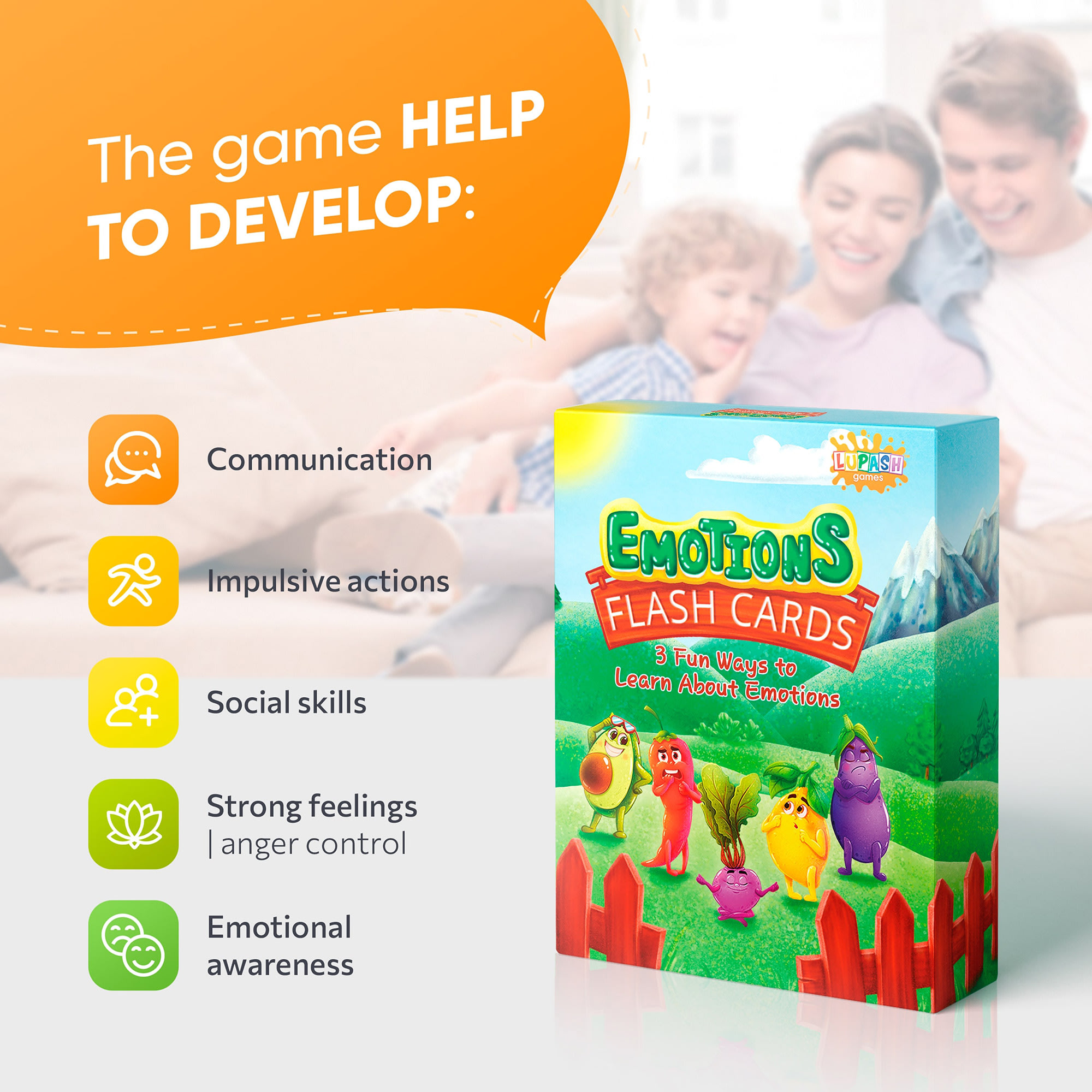 Emotions Flash Cards to Help Develop Social Skills, 2-8 Players