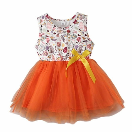 

Utoimkio Baby Girl Dresses Sleeveless Princess Dresses for Girls Easter Toddler Baby Girls Summer Sleeved Dress Cotton Cartoon Printed Screen Round Neck Gauze Princess Skirt
