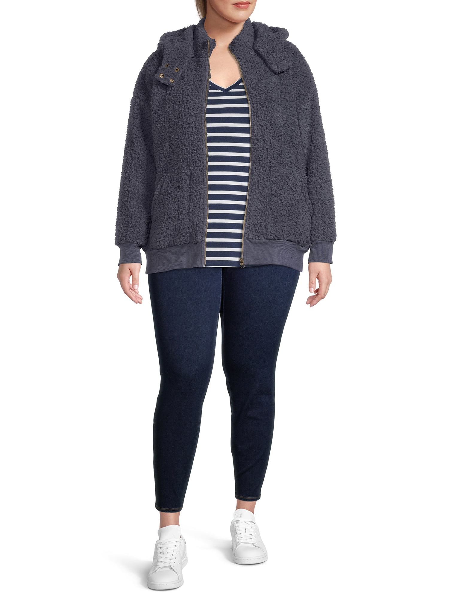 Terra & Sky Women's Plus Size Full-Zip Faux Sherpa Jacket